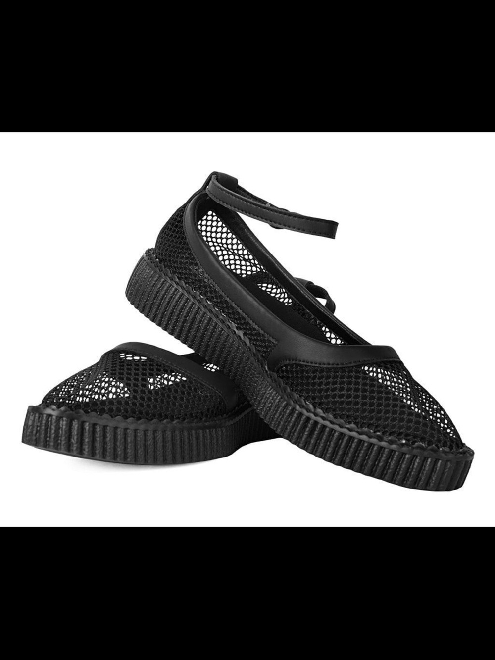U.K. Black Fishnet Pointed Ballet Creepers Vegan Women’s 9 NWT